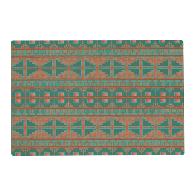 Southwestern Copper Teal Geometric Pattern Placemat (Front)