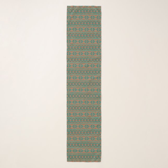 Southwestern Copper Teal Geometric Pattern Scarf (Front)