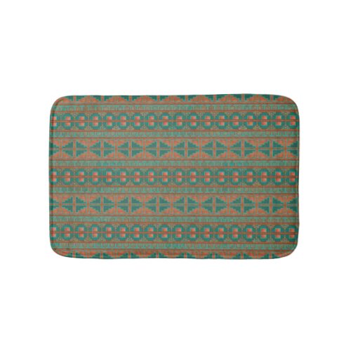 Southwestern Copper Teal Geometric Pattern Small Bath Mat