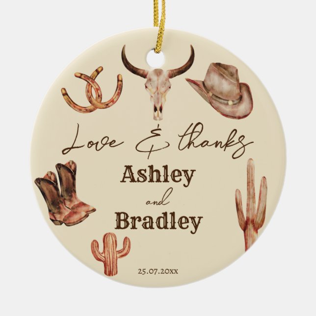 Southwestern country ranch wedding favor gifts ceramic ornament (Front)