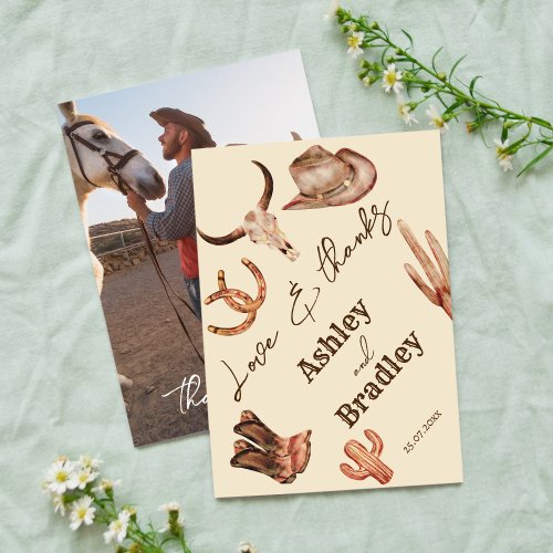 Southwestern country ranch wedding photo thank you RSVP card