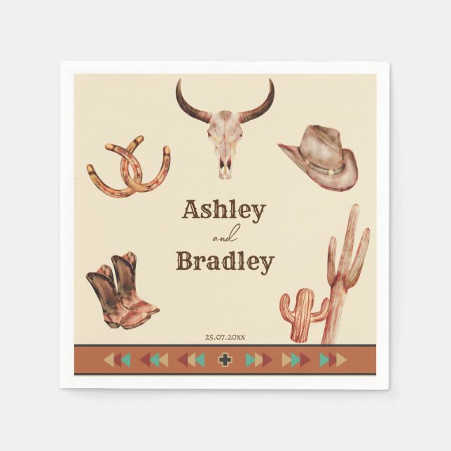 Southwestern country ranch western cowgirl wedding napkins (Front)