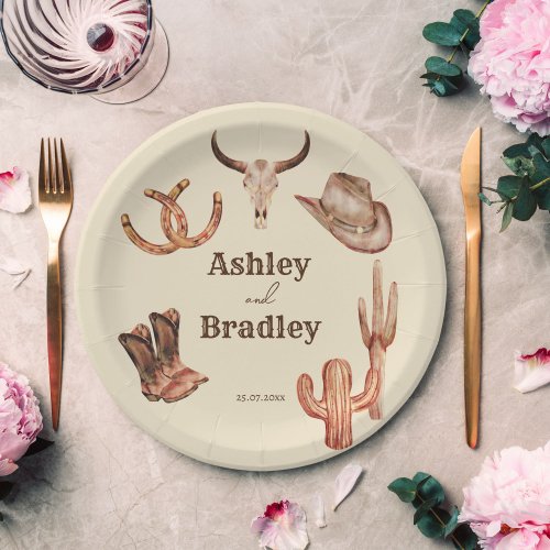 Southwestern country ranch western cowgirl wedding paper plates