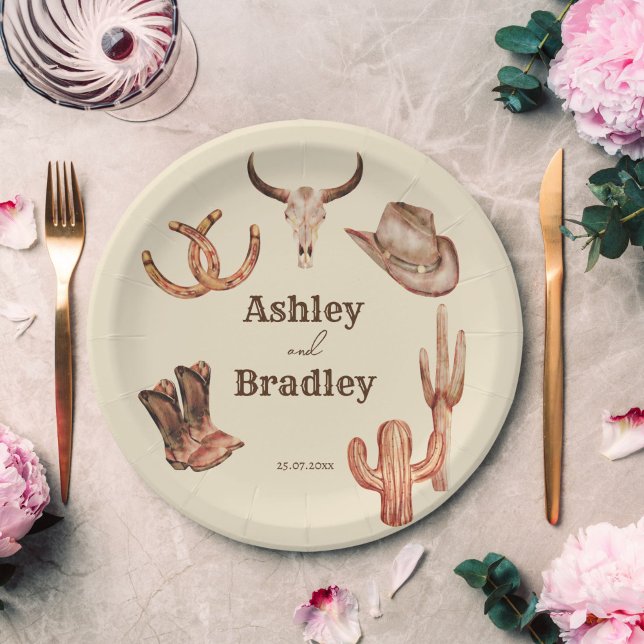 Southwestern country ranch western cowgirl wedding paper plates (Creator Uploaded)