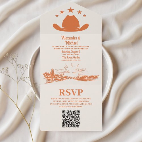 Southwestern Country Ranch Western Wedding QR Code All In One Invitation