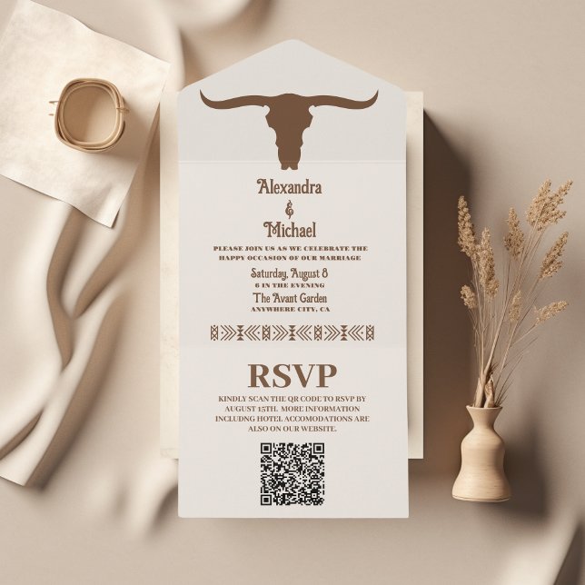 Southwestern Country Ranch Western Wedding QR Code All In One Invitation (Creator Uploaded)