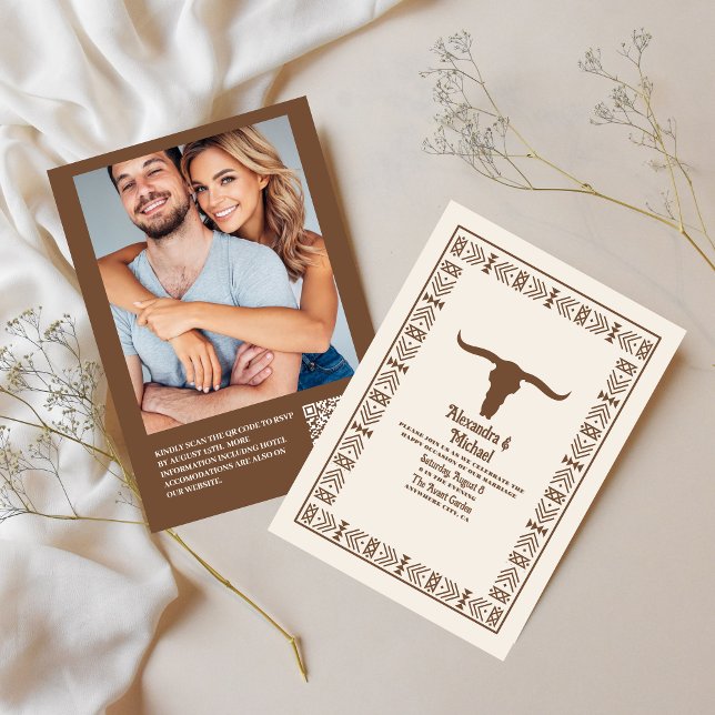 Southwestern Country Ranch Western Wedding QR Code Invitation (Creator Uploaded)