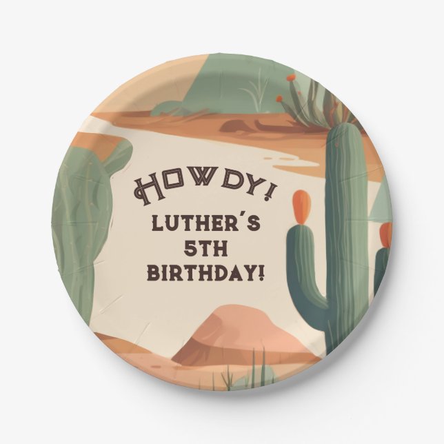 Southwestern Cowboy Boys Birthday  Paper Plates (Front)