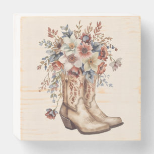 Southwestern Cowgirl Boots with Wildflowers  Wooden Box Sign