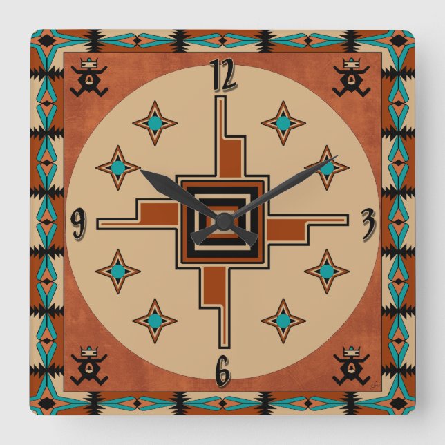 Southwestern Decor Square Wall Clock (Front)