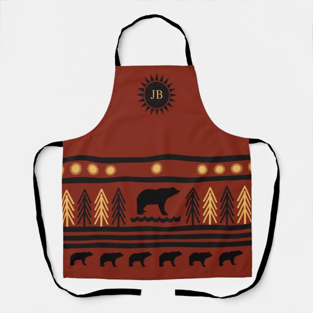 Southwestern Deep Redwood Navajo Black Bear Apron (Front)