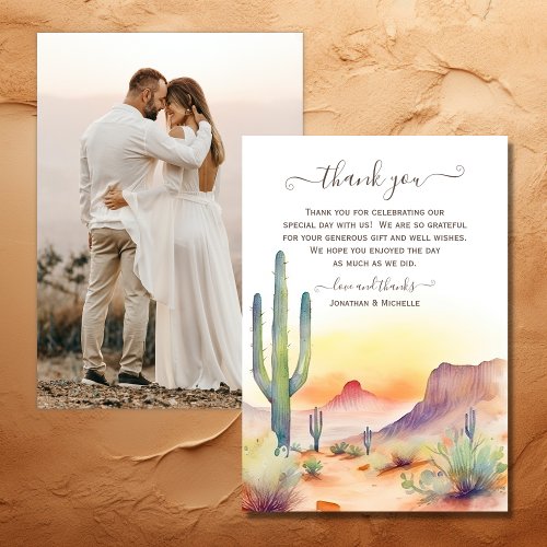 Southwestern Desert and Cactus Photo Wedding Thank You Card