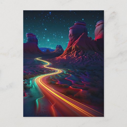 Southwestern Desert Arizona Utah Neon Highway Star Postcard