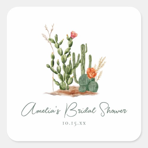 Southwestern Desert Cactus Bridal Shower Custom Square Sticker