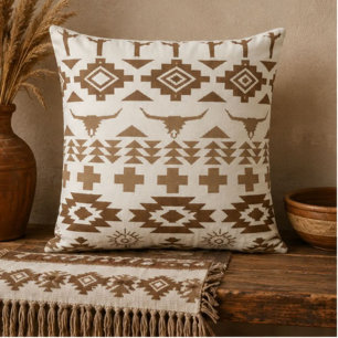 Southwestern Desert Cactus Rustic Brown Western B Throw Pillow