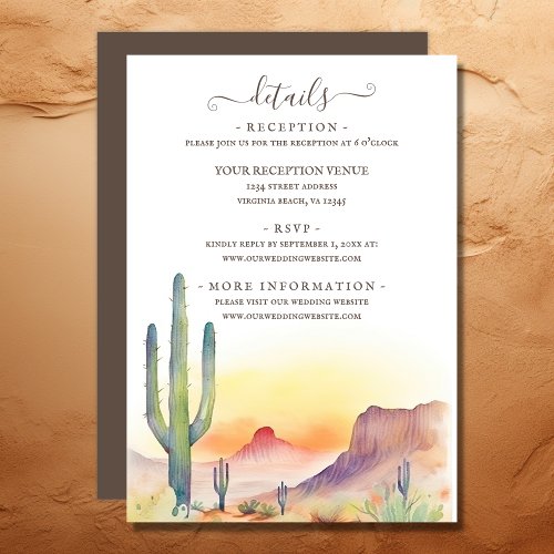 Southwestern Desert Cactus Wedding Details Enclosure Card