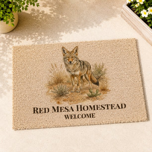 Southwestern Desert Coyote Wildlife Art Fiber Doormat
