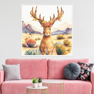 Southwestern Desert Floral Jackalope Canvas Print