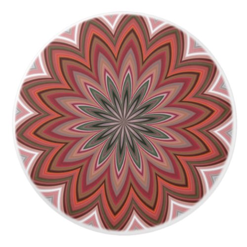 Southwestern Desert Flower Mandala Red Ceramic Knob