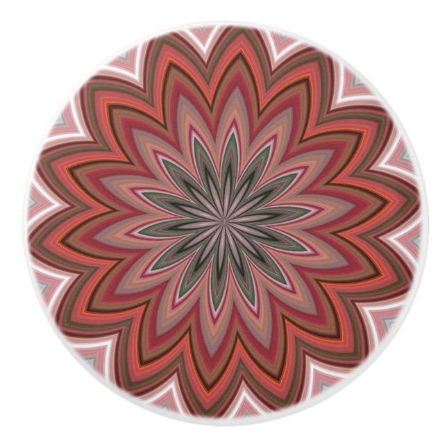 Southwestern Desert Flower Mandala Red Ceramic Knob (Front)