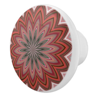 Southwestern Desert Flower Mandala Red Ceramic Knob