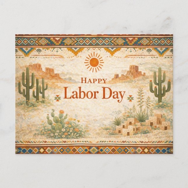 Southwestern Desert Happy Labor Day Holiday Postcard (Front)