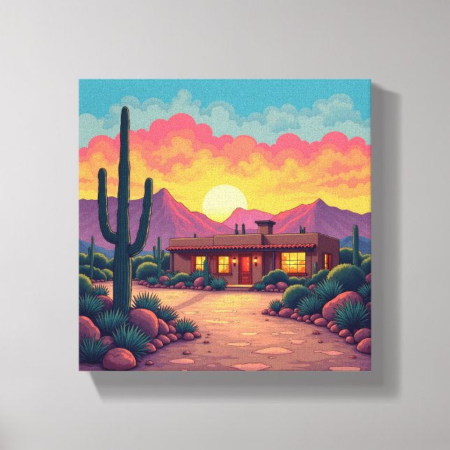 Southwestern Desert Home Beautiful Sunset Canvas Print (Front)