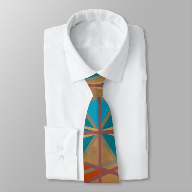 Southwestern Desert Indian Star Man Design Art Neck Tie (Tied)