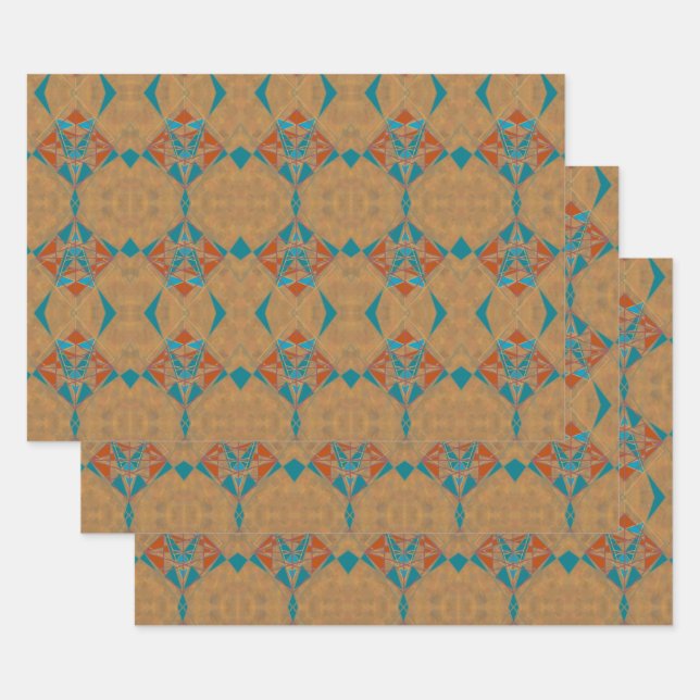 Southwestern Desert Indian Star Man Design Art Wrapping Paper Sheets (Set)