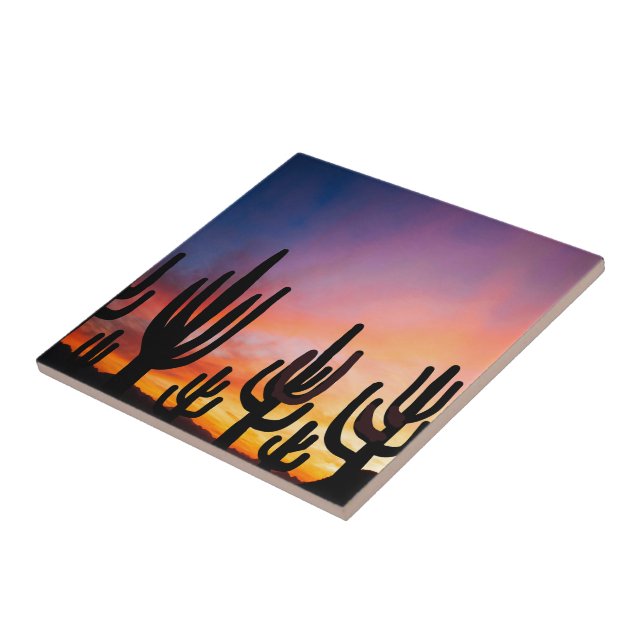 Southwestern Desert Landscape Cactus Sunrise Image Ceramic Tile (Side)