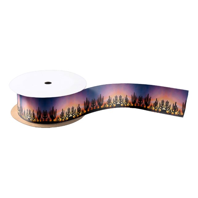Southwestern Desert Landscape Cactus Sunrise Image Satin Ribbon (Spool)