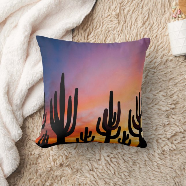 Southwestern Desert Landscape Cactus Sunrise Image Throw Pillow (Blanket)