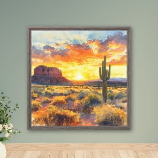 Southwestern Desert Mesa and Saguaro Sunset Canvas Print