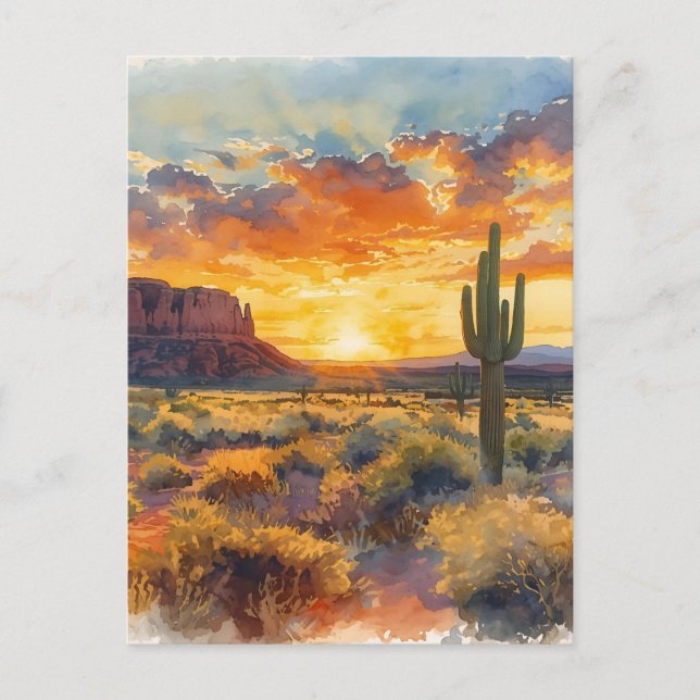 Southwestern Desert Mesa and Saguaro Sunset Postcard (Front)