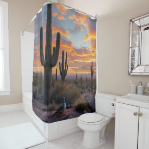Southwestern Desert Quail at Sunrise Shower Curtain