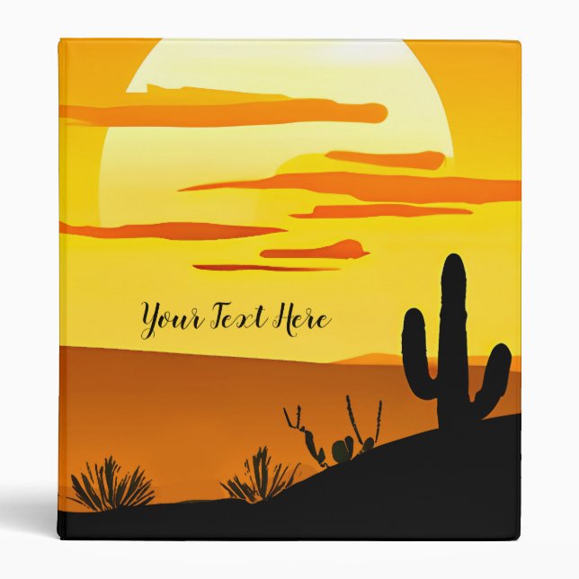 Southwestern Desert Sunset with Cactus  3 Ring Binder (Front)