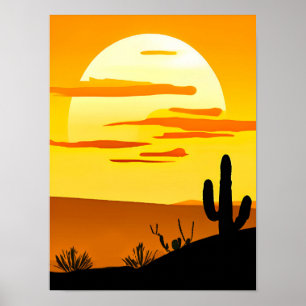 Southwestern Desert Sunset with Cactus Poster