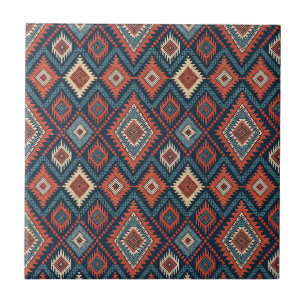Southwestern Desert Tribe Geometric Textile Design Ceramic Tile