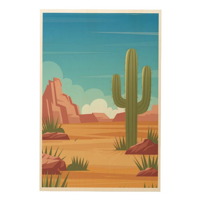 Southwestern Desert Wall Art – Flat Vector Cactus  (Front)