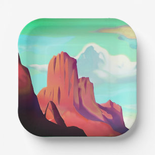 Southwestern Desert with Mountains Minimalist Art  Paper Plates