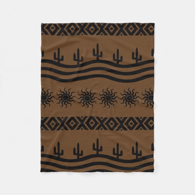 Southwestern Design Black And Brown Fleece Blanket (Front)