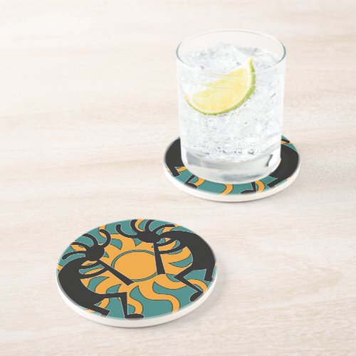 Southwestern Design Kokopelli Tribal Sun Turquoise Coaster