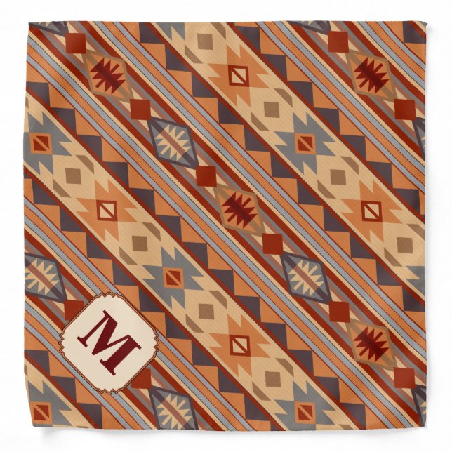 Southwestern Design Tan Monogram Bandana (Front)