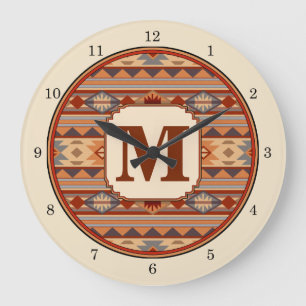 Southwestern Design Tan Monogram Large Clock