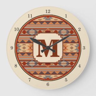 Southwestern Design Tan Monogram Large Clock