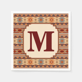 Southwestern Design Tan Monogram Paper Napkins