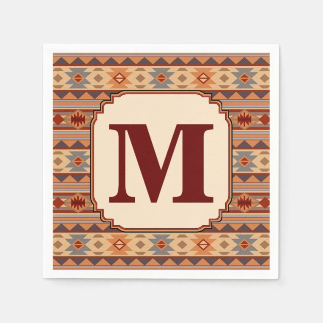 Southwestern Design Tan Monogram Paper Napkins (Front)