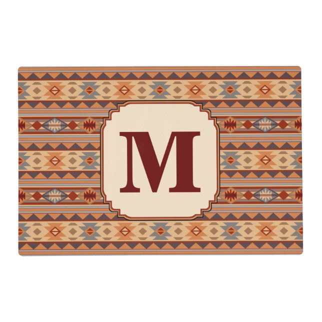 Southwestern Design Tan Monogram Placemat (Front)
