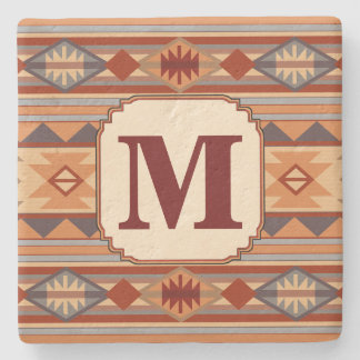Southwestern Design Tan Monogram Stone Coaster