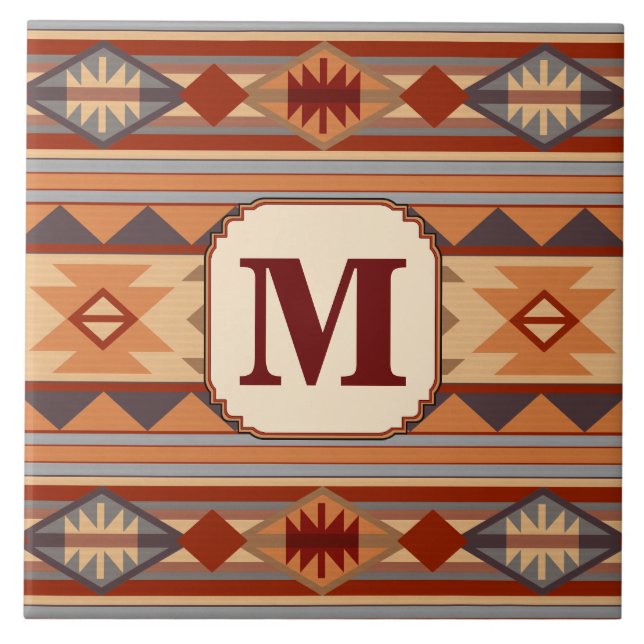 Southwestern Design Tan Monogram Tile (Front)